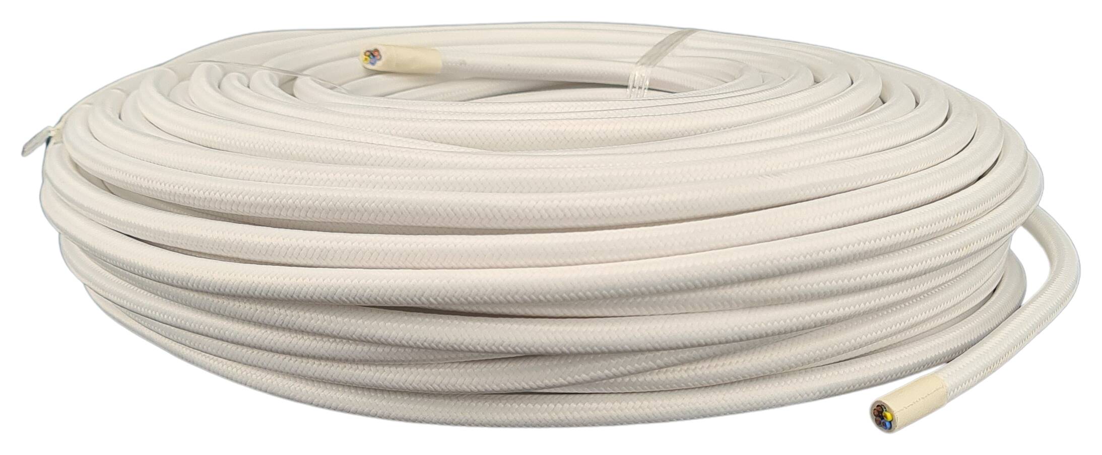Kabel m. Stahlseil 5G 0,75 HO5VV-F PVC  textilummantelt RAL 9016 weiss
