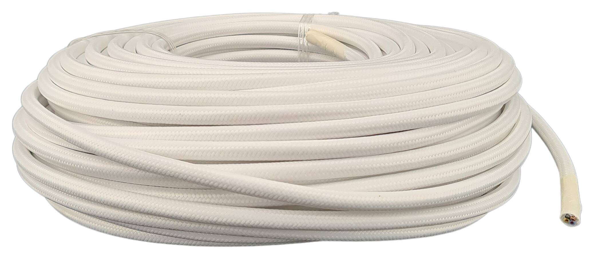 Kabel m. Stahlseil 3G 1,00 HO3VV-F AD = 6,4 mm PVC  textilummantelt RAL 9016 weiss