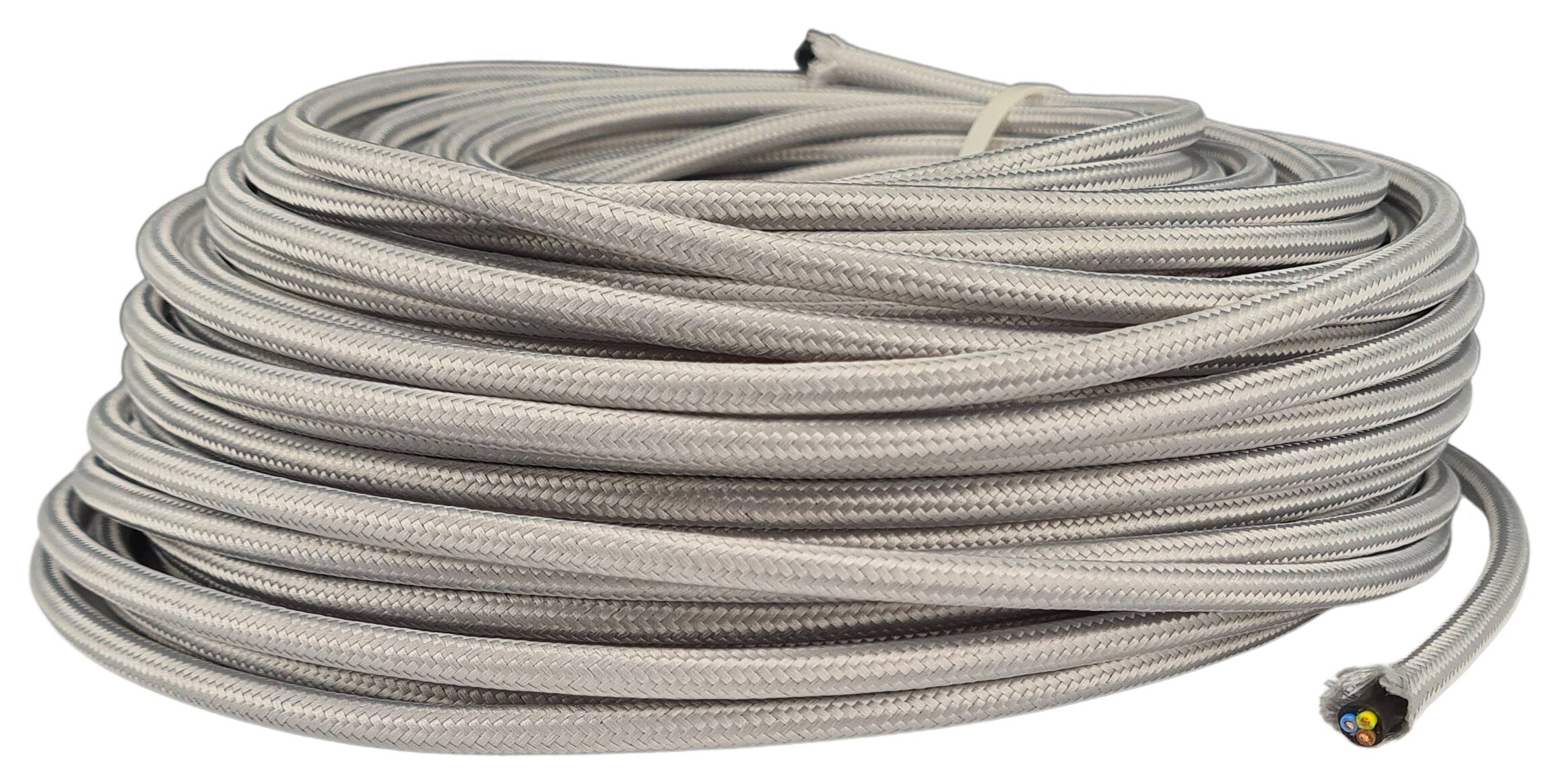 cable 3x 0,75 H03VV-F textile braided RAL 7044 silver