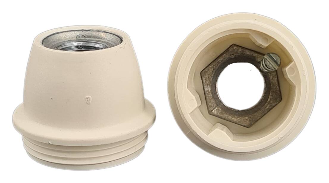 E14 cap for thermoplastic lampholder M10x1 iron thread white