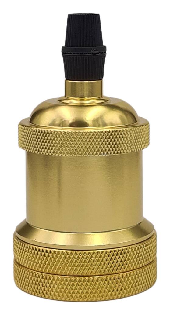 E27 Alu lampholder 49x69 M10x1 smooth jacket 2x ring knurled shiny brass