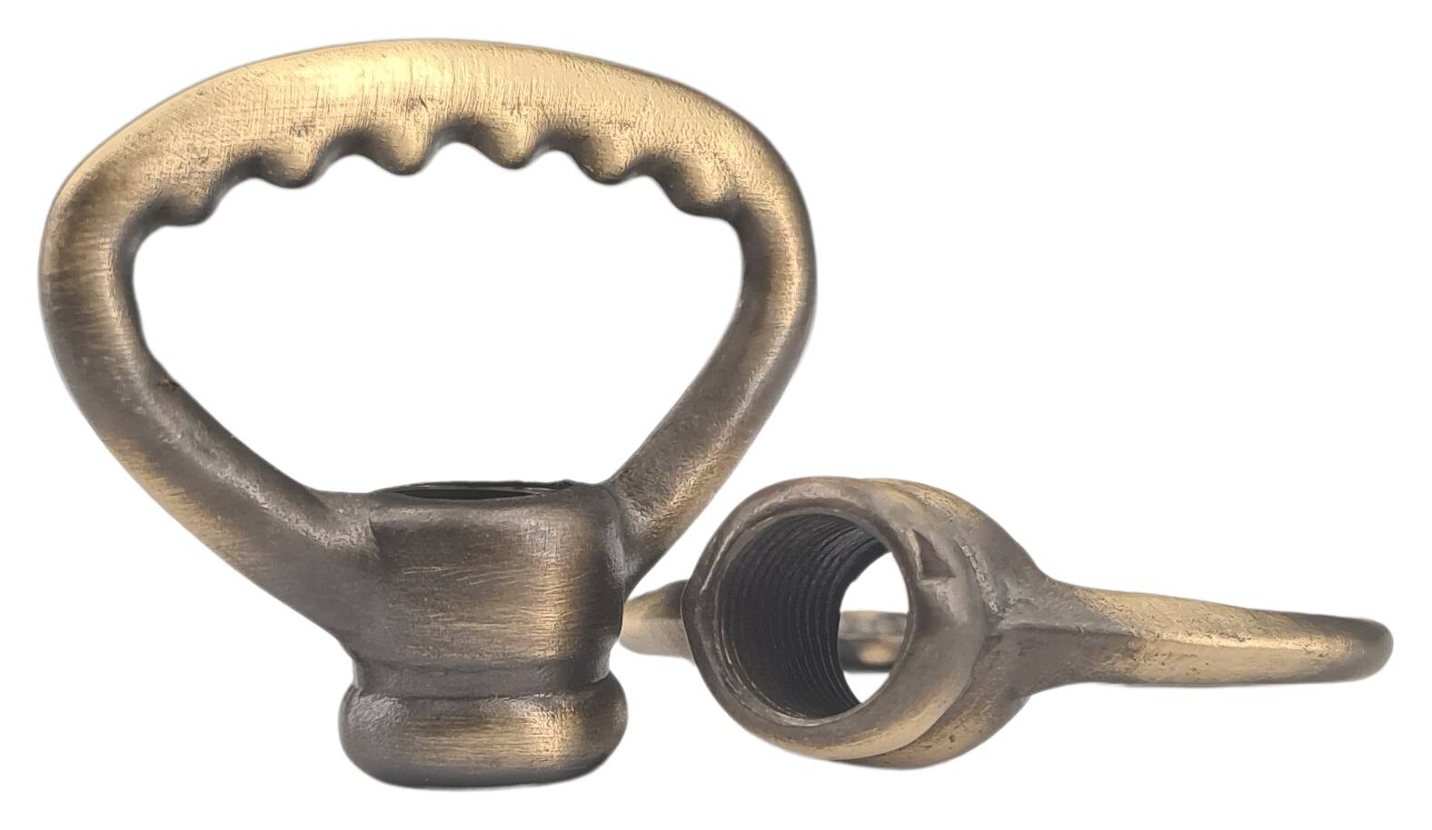 brass tooth loop Ø 42 mm triangular M10x1 through hole thread antique