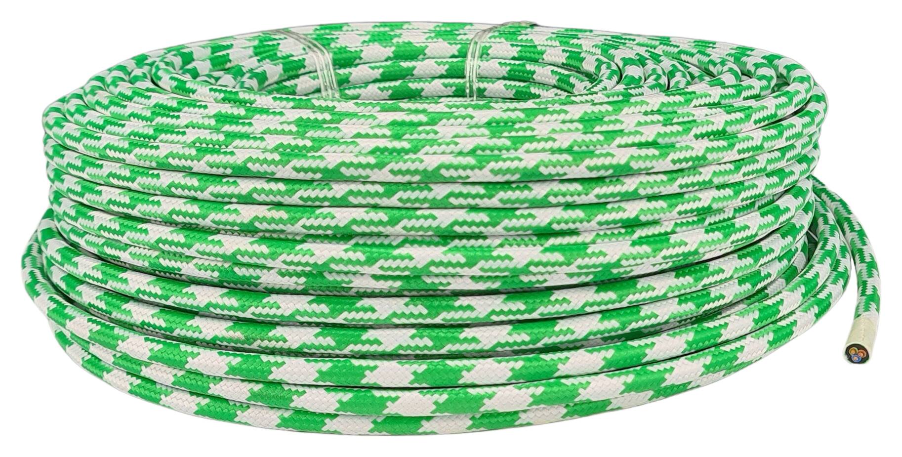 cable 3G 0,75 H03VV-F textile braided RAL 6024 green-white (cockscomb)