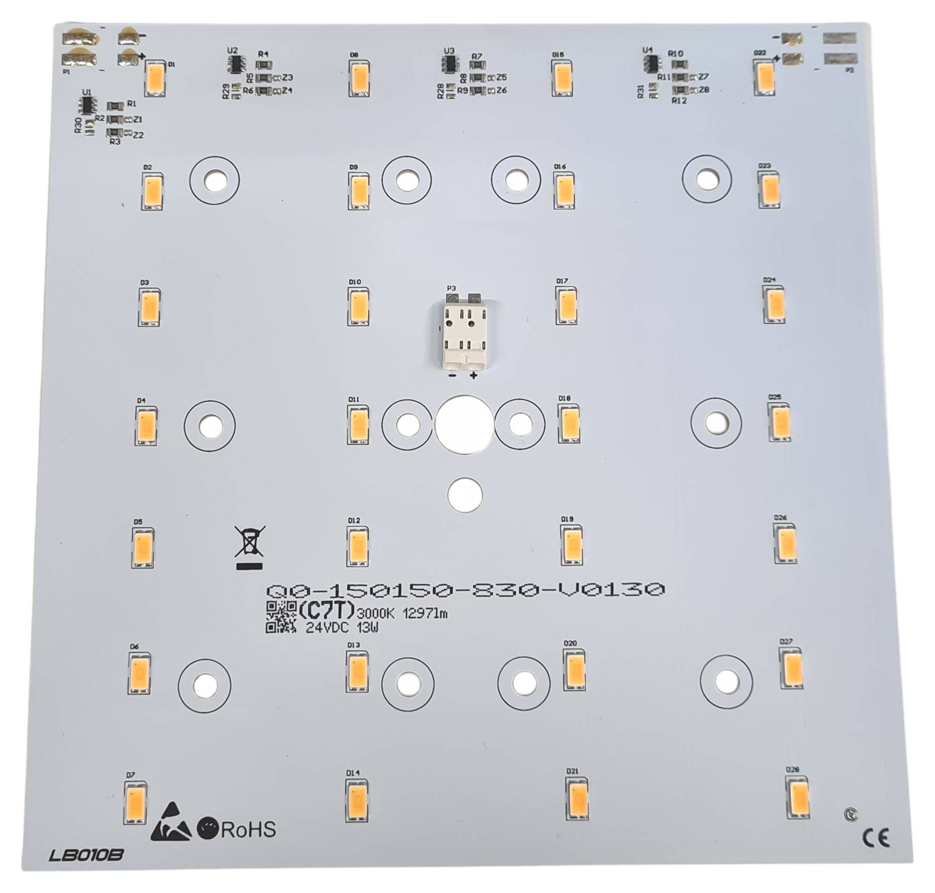 LED-Modul 150x150 mm 24V/DC 13W 3000K CRI>85 1297lm m. ML