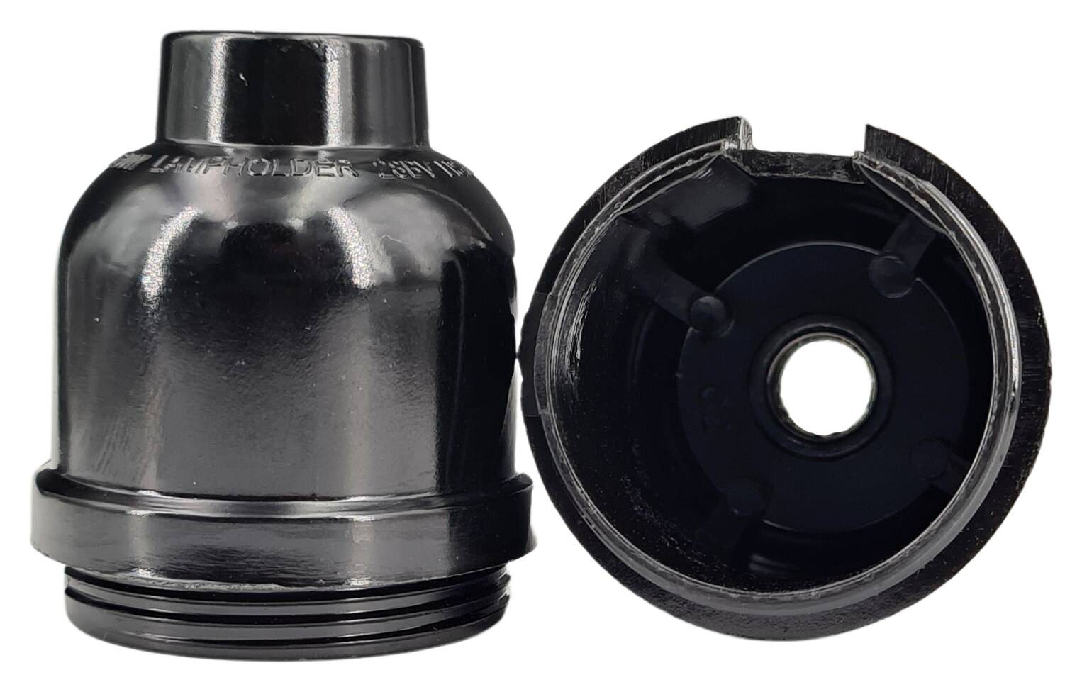 E26 cap for thermoplastic pull-switch lampholder with M10x1 iron thread black