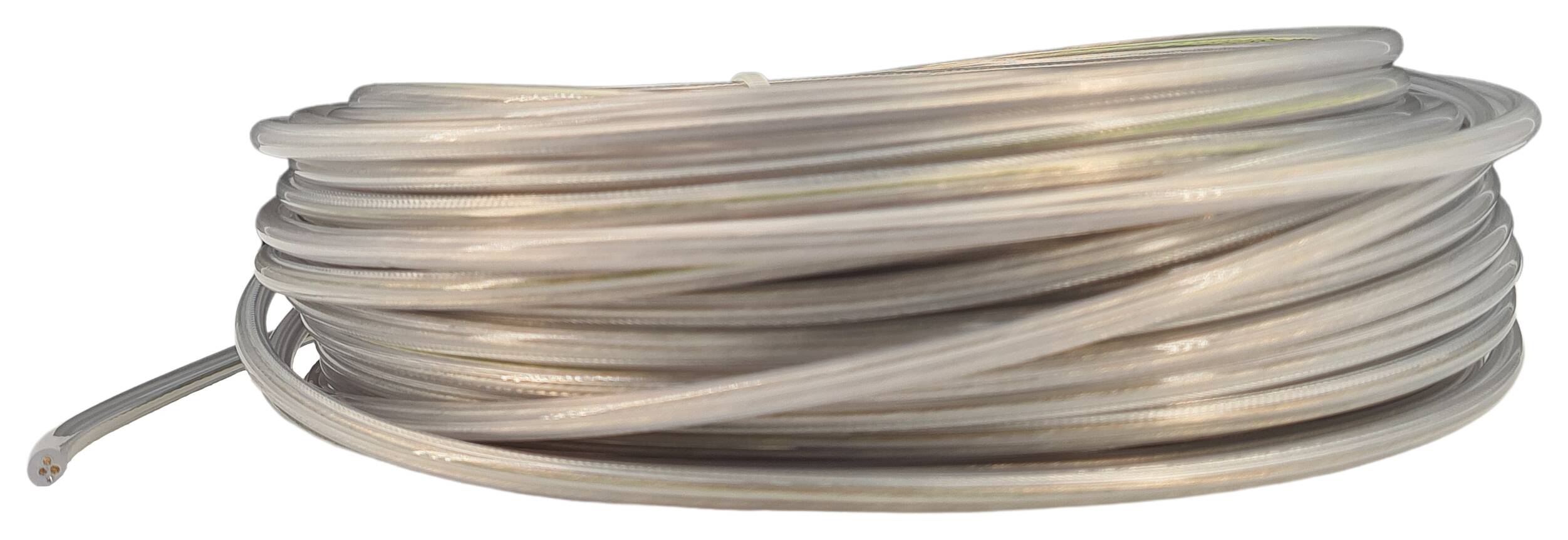 Kabel m. Stahlseil 3x0,75 rund FEP/PVC AD = 5,3 mm ummantelt transparent