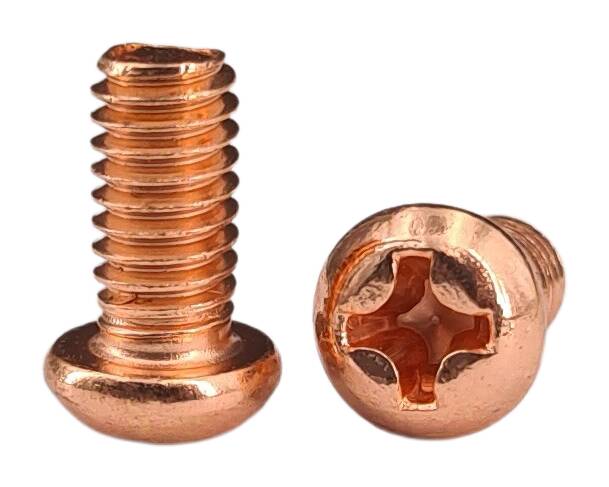 iron flat screw M4x8 with combi slit copper-platted