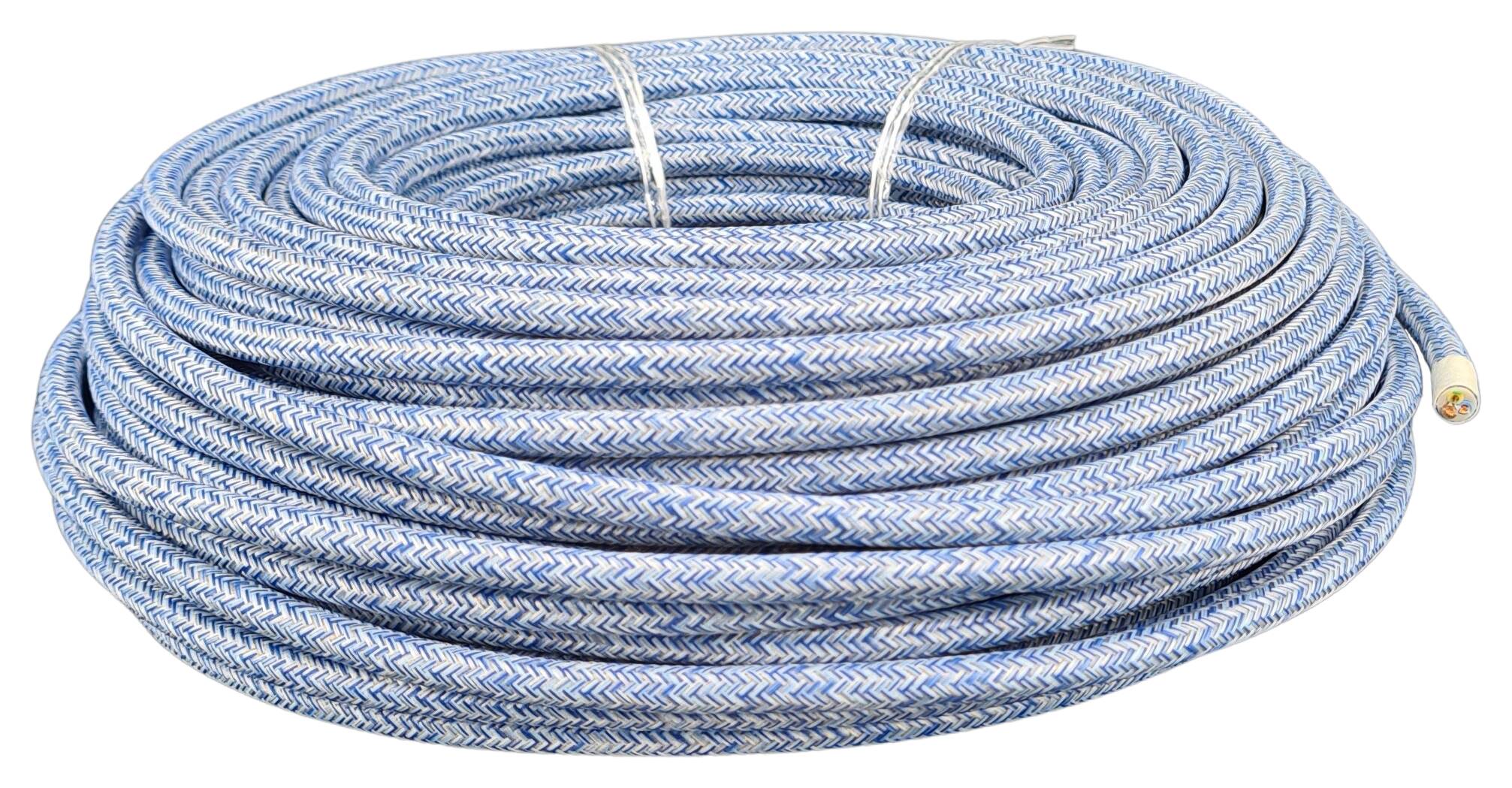 cable 3G 0,75 H03VV-F textile braided flecked lightblue-darkblue