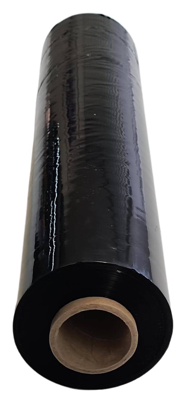 stretch foil 500 mm wide 300 mtr. rolls 23 µ black
