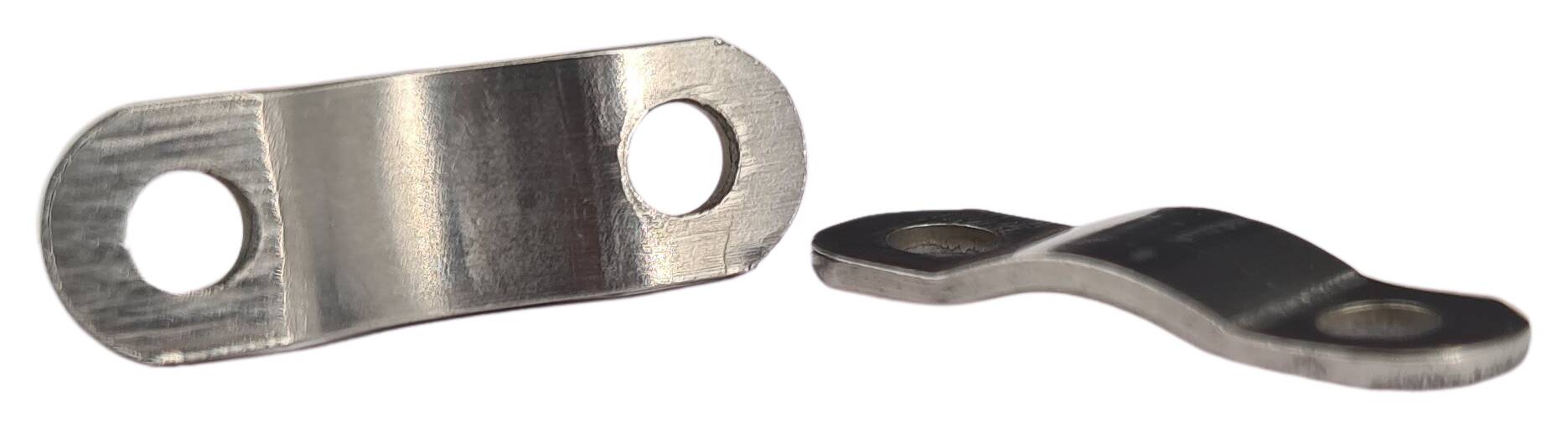 iron clamp curved 21,5x7x1 hole distance 14 mm hole Ø ca. 3,2 mm nickel