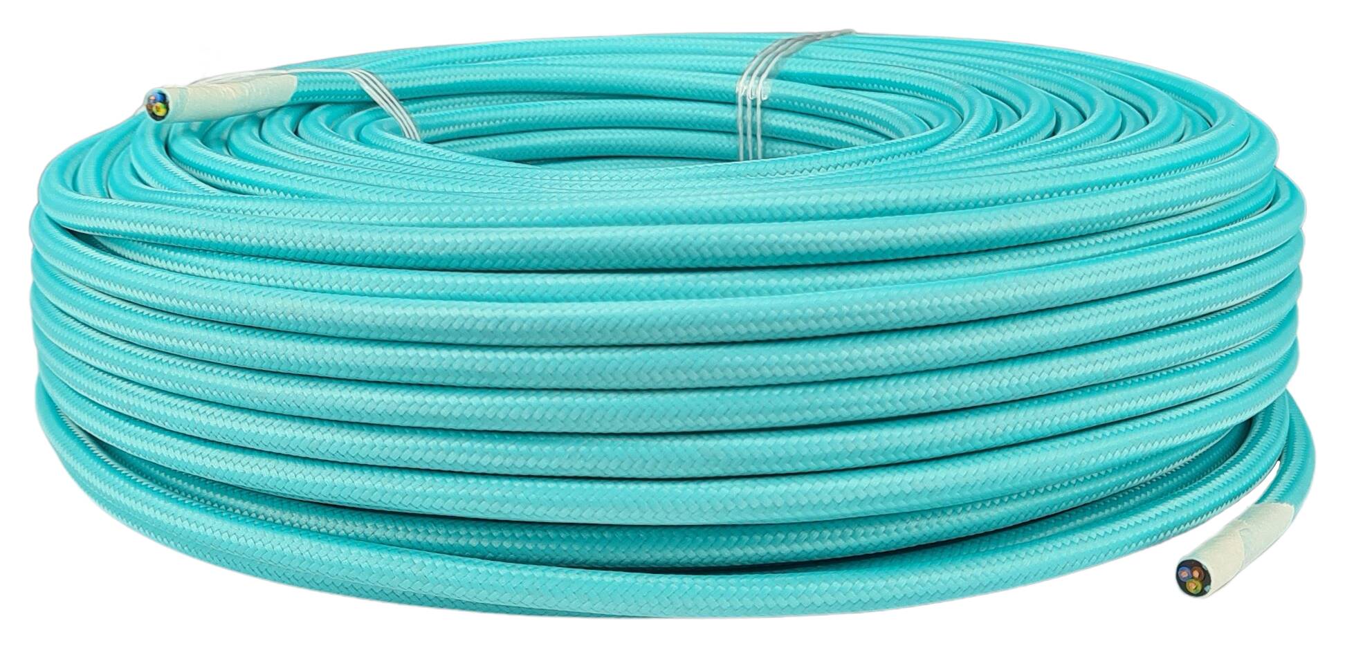 cable 3x 0,75 H03VV-F textile braided RAL 6034 turquoise green