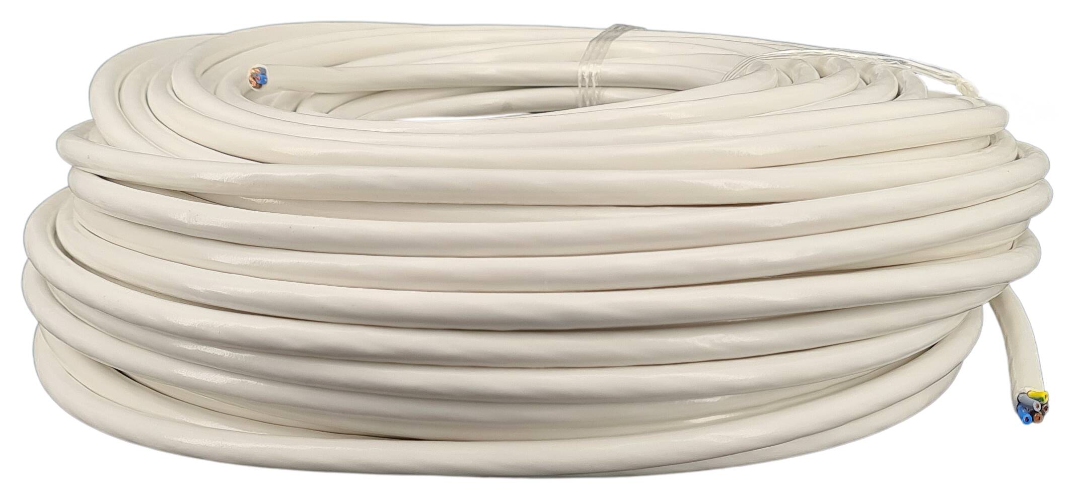 Kabel m. Stahlseil 5G 0,75 HO5VV-F rund AD = 7,8 mm PVC ummantelt weiss