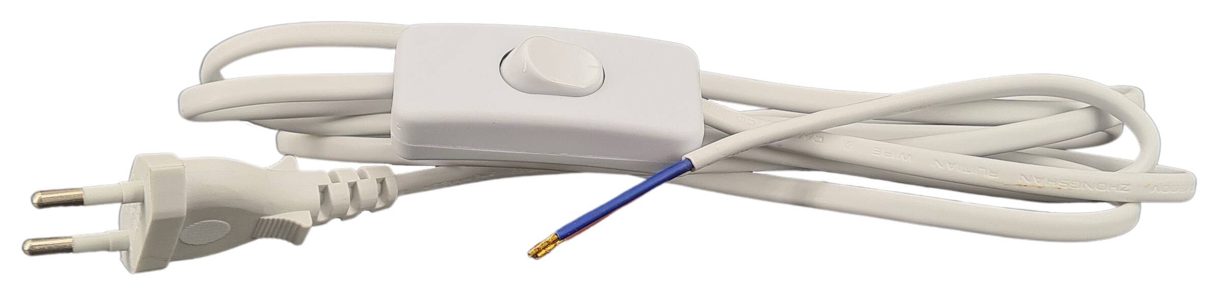 cord-set 2x0,75/2000/800 flat with Euro plug and intermediate switch white, single packed with customer label