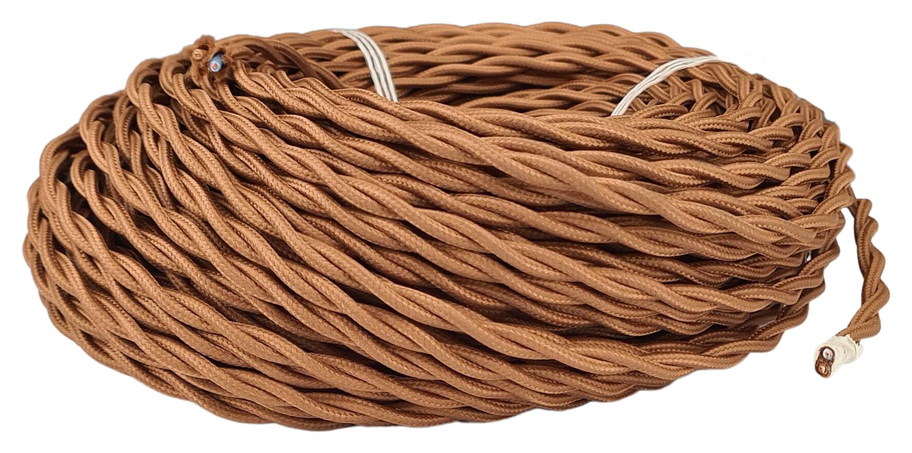 double isolated stranded cable 2x 0,75 separate textile braided and twisted RAL 8003 clay brown