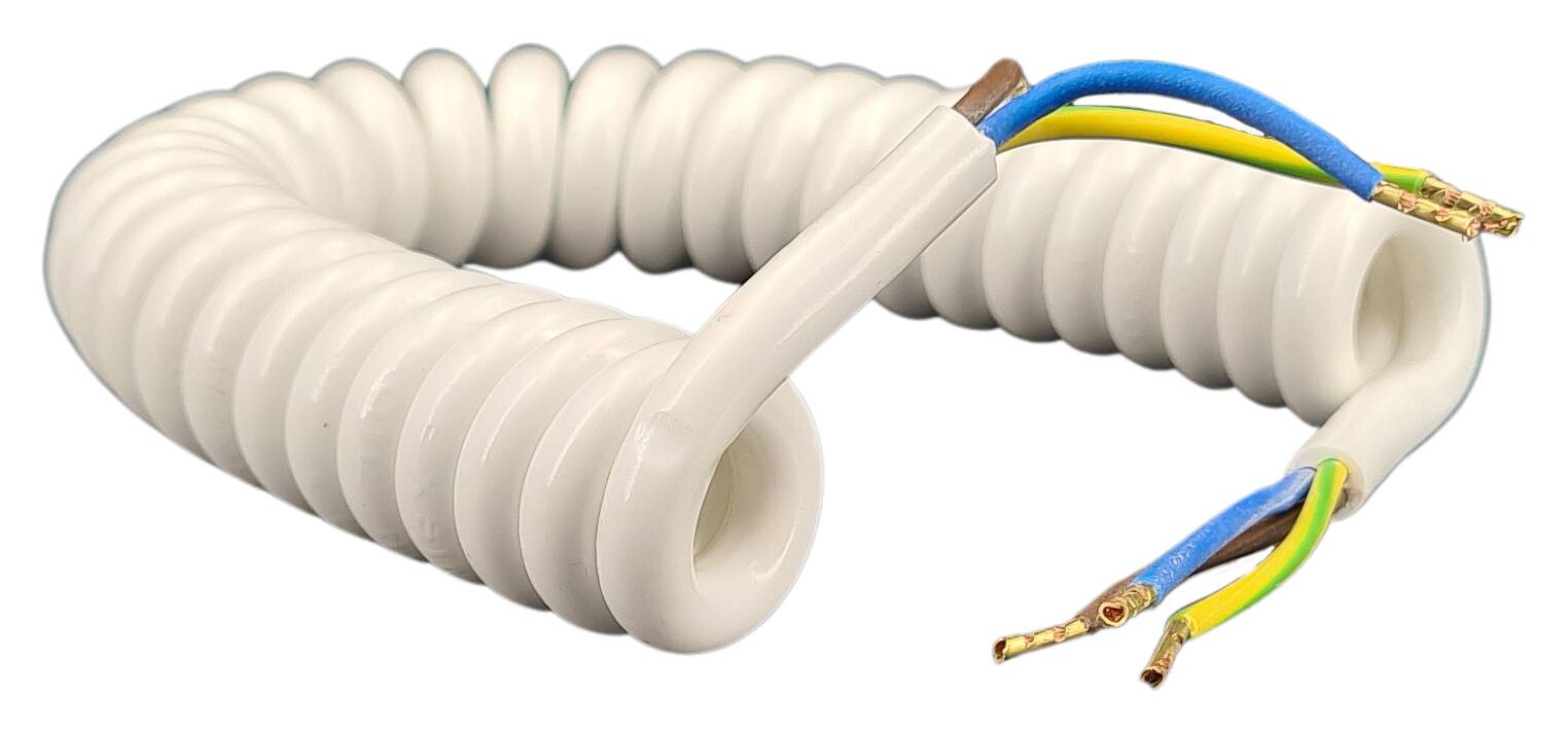 spiral cable-section 3G0,75 extendible length 1200 mm free end 30/7 ferrule white