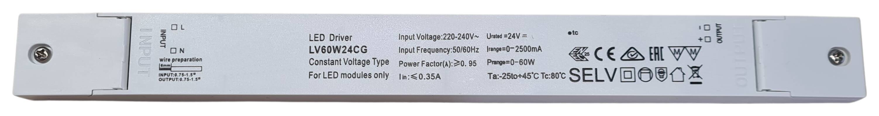 LED-Vorschaltgerät slim 241x30x21 mm 176-264V/AC 24V/DC 60W IP20
