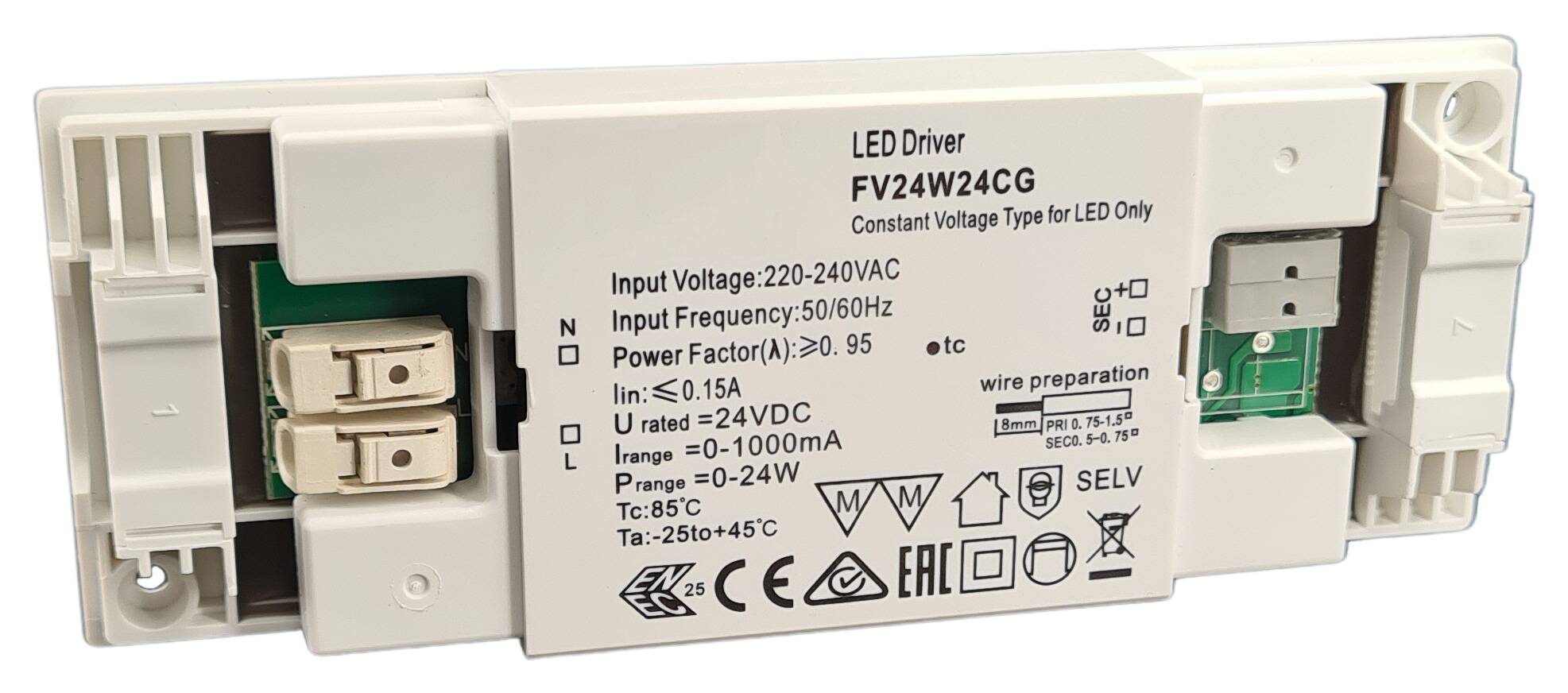 LED-Vorschaltgerät 137x50x15,5 mm 176-264V/AC 24V/DC 24W IP20