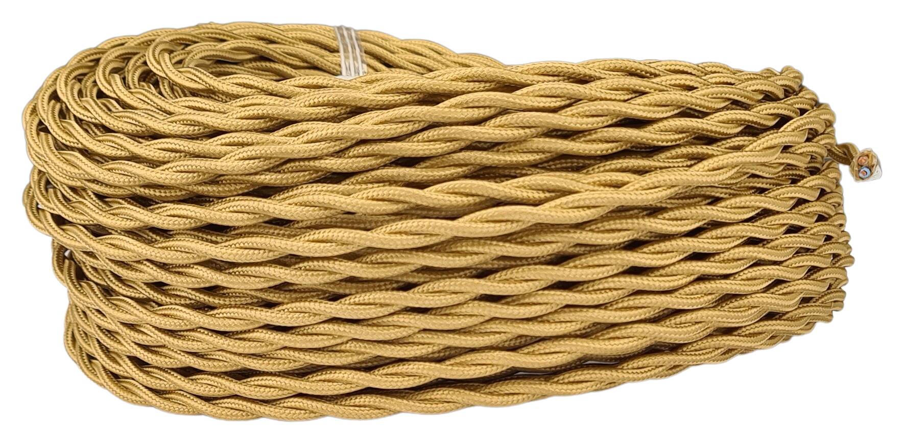 double isolated stranded cable 2x 0,75 separate textile braided and twisted RAL 1036 golden
